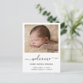 Welcome Baby Foto Minimalistisch Birth Ankündigungspostkarte (Stehend Vorderseite)