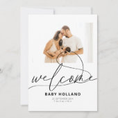 Welcome Baby Foto Moderne Minimalistische Geburt Ankündigung (Vorderseite)