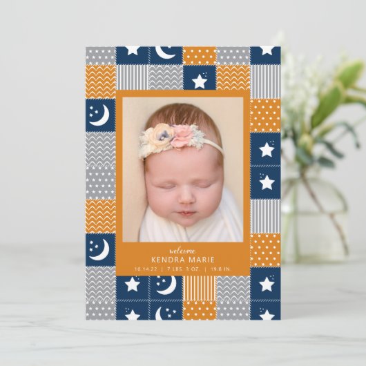 WELCOME BABY | Geburtsankündigung von Moon & Stars Ankündigung (Stehend Vorderseite)