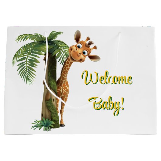 Welcome Baby Giraffe Große Geschenktüte (Vorderseite)