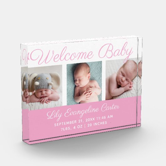 Welcome Baby Girl 3 Foto Hübsch Pink Script (Links)