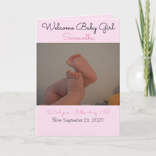 Welcome Baby Girl Birth Stats Foto Card Ankündigung