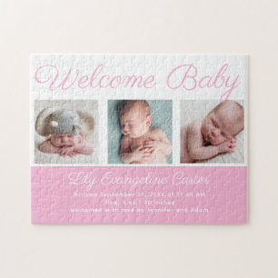 Welcome Baby Girl Blue Cute Newborn Photo Gift Puzzle