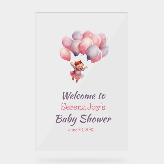 Welcome Baby Girl Duschballons Acrylschild (Vorderseite)