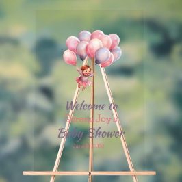 Welcome Baby Girl Duschballons Acrylschild