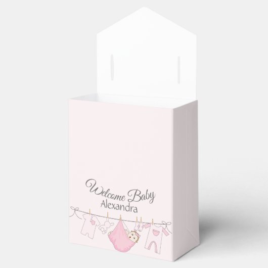 Welcome Baby Girl Dusche in Grau und Rosa Geschenkschachtel (Geöffnet)