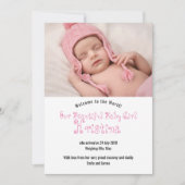 Welcome Baby Girl Foto Announccard Einladung (Vorderseite)