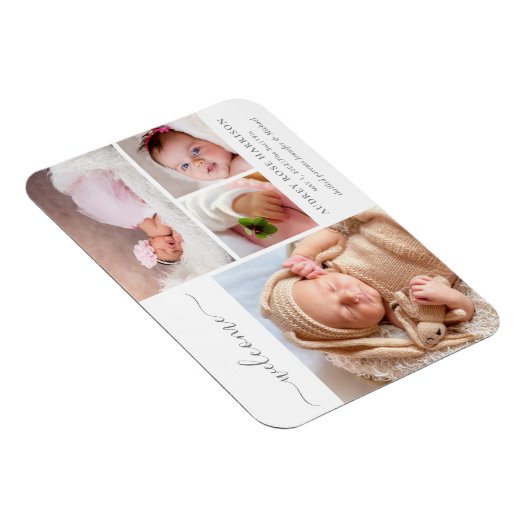 Welcome Baby Girl Foto Collage Geburtserklärung Magnet (Rechte Seite)