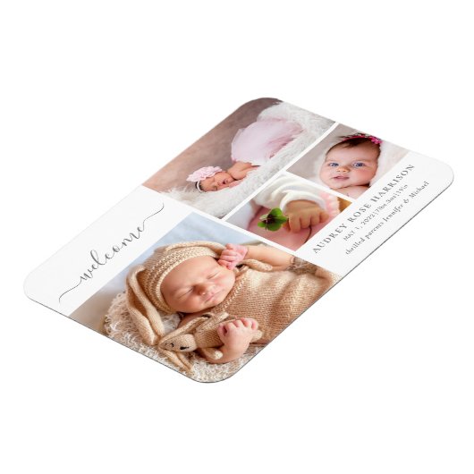 Welcome Baby Girl Foto Collage Geburtserklärung Magnet (Linke Seite)
