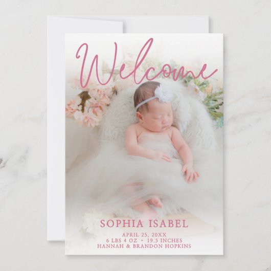 Welcome Baby Girl Foto Geburtserklärung Einladung (Vorderseite)