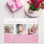 Welcome Baby Girl Foto Hübsch Pink Script Geburt Ankündigung