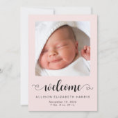 Welcome Baby Girl Fotos Birth Ankündigung (Vorderseite)