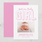 Welcome Baby Girl | Geburtsankündigung Ankündigung (Vorne/Hinten)