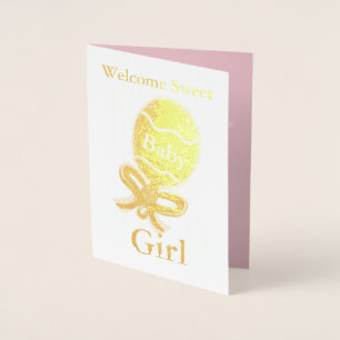 Welcome Baby Girl Gold Footing Card Folienkarte