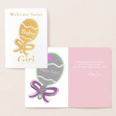 Welcome Baby Girl Gold Footing Card Folienkarte (Anzeige)