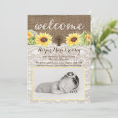 Welcome Baby Girl Karten mit Sonnenblumen und Burl (Stehend Vorderseite)