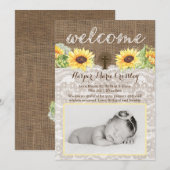Welcome Baby Girl Karten mit Sonnenblumen und Burl (Vorne/Hinten)