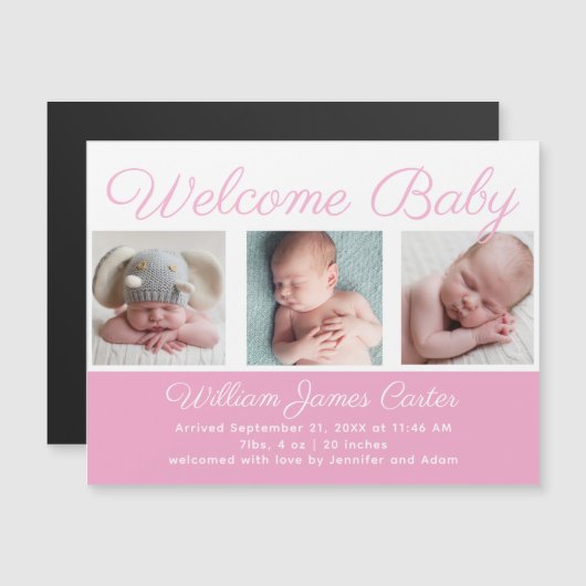 Welcome Baby Girl Neugeborenes Foto Pink Magnet (Vorne/Hinten)