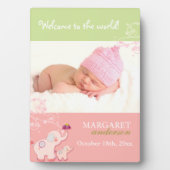 Welcome Baby Girl Niedlich Pink Elephant Baby Foto Fotoplatte (Vorderseite)