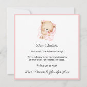 Welcome Baby Girl Pink Frame Teddy Bear Card (Rückseite)