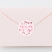 Welcome Baby Girl Sticker mit Watercolor Storch