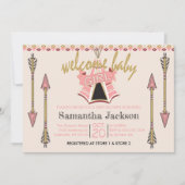 Welcome Baby Girl - Teepee und Pfeile Einladung (Vorderseite)