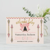 Welcome Baby Girl - Teepee und Pfeile Einladung (Stehend Vorderseite)