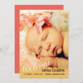 Welcome Baby Girl Vertical Foto Ankündigung (Vorne/Hinten)
