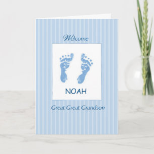 Welcome Baby Great Great Grandson Footprints Blue Karte