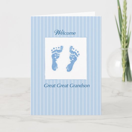Welcome Baby Great Great Grandson Footprints Blue Karte (Vorderseite)