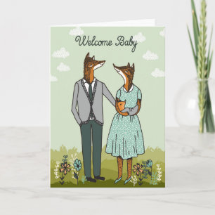 Welcome Baby - Hipster Foxes Baby Card Ankündigung