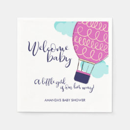 Welcome Baby Hot Air Ballon Girl Babydusche Serviette