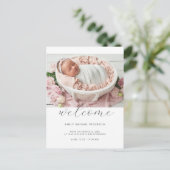 Welcome Baby Modern Chic Foto Geburtserklärung Postkarte (Stehend Vorderseite)