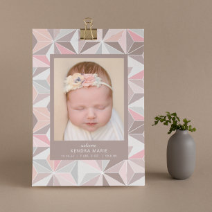 WELCOME BABY Pink Geometric Birth Announcement Ankündigung