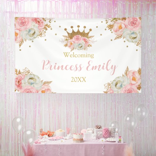 Welcome Baby Princess Floral pink backdrop Banner (Party)