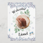Welcome baby round photo boy dankeskarte (Vorne/Hinten)