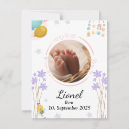 Welcome baby round photo neutral colors mitteilungskarte