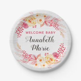 Welcome Baby Shabby Chic Rustic Floral Baby Dusche Pappteller
