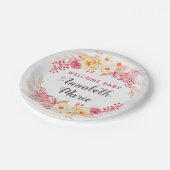 Welcome Baby Shabby Chic Rustic Floral Baby Dusche Pappteller (Schrägansicht)