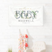 Welcome Baby Shower Gold Blätter Grüne Banner (Insitu)