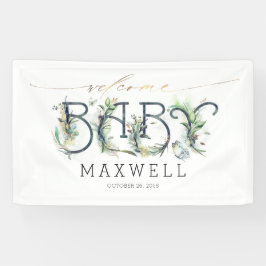 Welcome Baby Shower Gold Blätter Grüne Banner