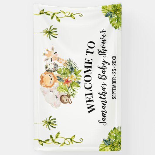 Welcome Baby Shower Safari Animals Banner (Vertikal)