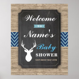 Welcome Baby Showposter Sign Boy Stag Wood Blue Poster