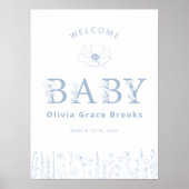 Welcome Baby Wildflower Baby Shower Dusty Blue Poster (Vorne)