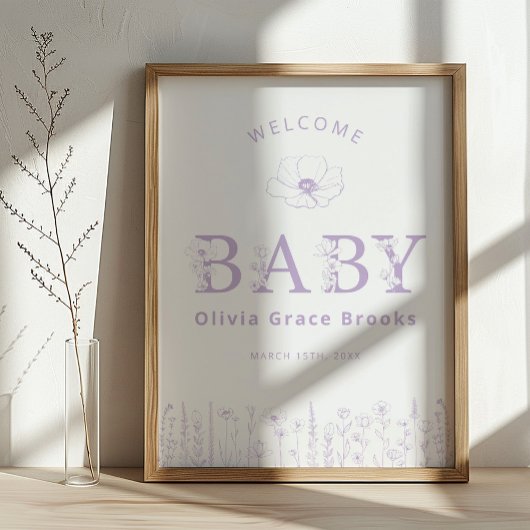 Welcome Baby Wildflower Baby Shower Lavender Poster