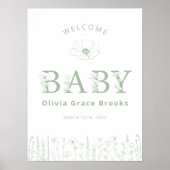 Welcome Baby Wildflower Baby Shower Sage Green Poster (Vorne)