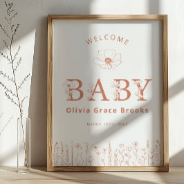 Welcome Baby Wildflower Baby Shower Terracotta Poster