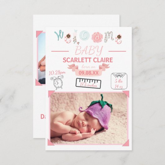 Welcome Baby with Drawings - 3x5Birth Ankündigung (Vorne/Hinten)