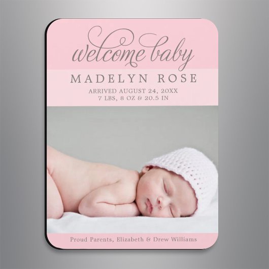 Welcome Babygirl Elegant | Light Pink Foto Birth Magnet