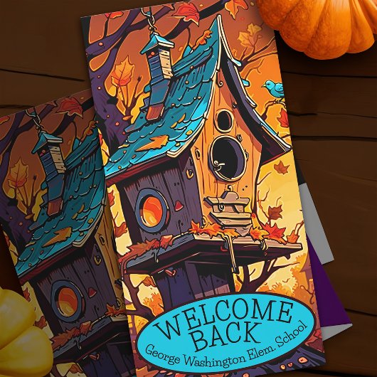 Welcome Back Teachers Fall Birdhouse School House Karte